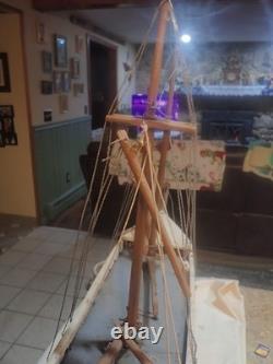 Vintage Handmade Boat Ship, Wood Wooden Model Boat 39 long