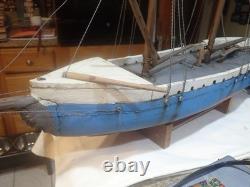 Vintage Handmade Boat Ship, Wood Wooden Model Boat 39 long