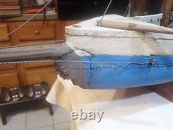 Vintage Handmade Boat Ship, Wood Wooden Model Boat 39 long