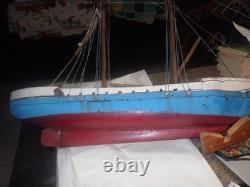 Vintage Handmade Boat Ship, Wood Wooden Model Boat 39 long