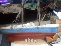Vintage Handmade Boat Ship, Wood Wooden Model Boat 39 long