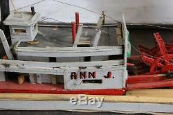 Vintage Handmade Folk Art Wood Steamer Steam boat model Paddle Antique Maritime