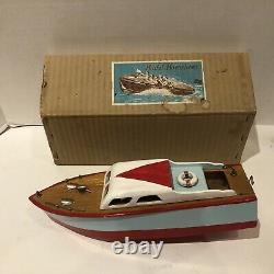 Vintage JAPANESE BATTERY OPERATED WOODEN SCALE MODEL BOAT 1950'S With BOX