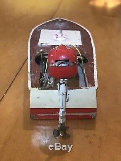 Vintage Japanese Wooden Toy Model Boat Vintage Toy Outboard Motor Sakai Motor