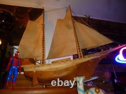 Vintage LARGE HANDCRAFTED WOODEN MODEL BOAT SAILBOAT 42 NAUTICAL SHIP