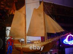 Vintage LARGE HANDCRAFTED WOODEN MODEL BOAT SAILBOAT 42 NAUTICAL SHIP