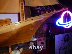 Vintage LARGE HANDCRAFTED WOODEN MODEL BOAT SAILBOAT 42 NAUTICAL SHIP