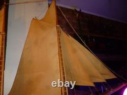 Vintage LARGE HANDCRAFTED WOODEN MODEL BOAT SAILBOAT 42 NAUTICAL SHIP