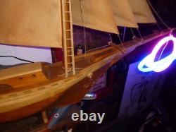 Vintage LARGE HANDCRAFTED WOODEN MODEL BOAT SAILBOAT 42 NAUTICAL SHIP