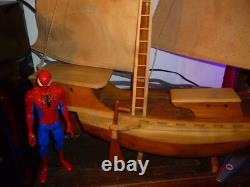 Vintage LARGE HANDCRAFTED WOODEN MODEL BOAT SAILBOAT 42 NAUTICAL SHIP