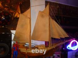 Vintage LARGE HANDCRAFTED WOODEN MODEL BOAT SAILBOAT 42 NAUTICAL SHIP