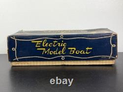Vintage Lang Craft Brown & White Wood Toy Motor Boat with NEVER RAN Engine & Box