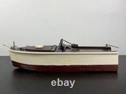 Vintage Lang Craft Brown & White Wood Toy Motor Boat with NEVER RAN Engine & Box
