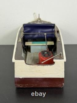 Vintage Lang Craft Brown & White Wood Toy Motor Boat with NEVER RAN Engine & Box