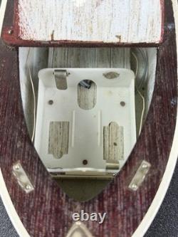 Vintage Lang Craft Brown & White Wood Toy Motor Boat with NEVER RAN Engine & Box
