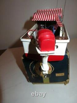 Vintage Lang Craft Model Wood Boat with Flying Scott outboard In original box