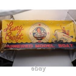 Vintage Lang Craft Powered Model Boat Unsinkable Wooden Deck Speedboat with Box