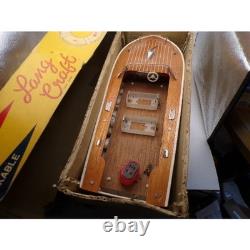 Vintage Lang Craft Powered Model Boat Unsinkable Wooden Deck Speedboat with Box