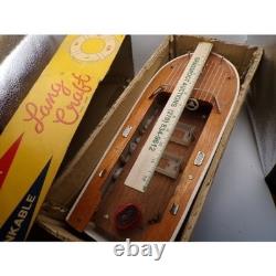 Vintage Lang Craft Powered Model Boat Unsinkable Wooden Deck Speedboat with Box