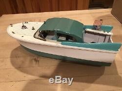 Vintage Lang Craft Twin Outboard Motor Toy Model Boat Plastic And Wood Japan