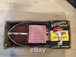 Vintage Lang Craft With Outboard Motor Toy Model Boat Plastic And Wood Japan