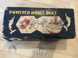 Vintage Lang Craft With Outboard Motor Toy Model Boat Plastic And Wood Japan