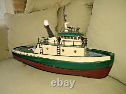 Vintage Large Wood Model 24 Tugboat With Motor Was Remote Control Now Display