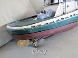 Vintage Large Wood Model 24 Tugboat With Motor Was Remote Control Now Display