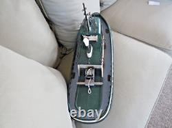 Vintage Large Wood Model 24 Tugboat With Motor Was Remote Control Now Display