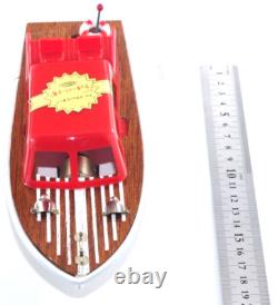 Vintage Lucky Toy Japan Power Boat Battery Operated Wooden Deck Model Works Well