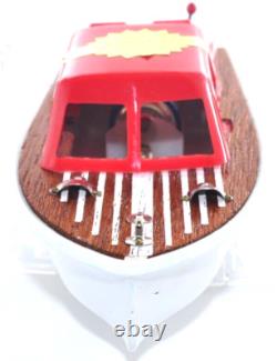 Vintage Lucky Toy Japan Power Boat Battery Operated Wooden Deck Model Works Well