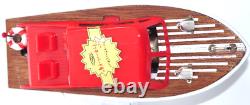Vintage Lucky Toy Japan Power Boat Battery Operated Wooden Deck Model Works Well