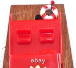 Vintage Lucky Toy Japan Power Boat Battery Operated Wooden Deck Model Works Well
