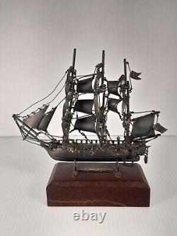 Vintage Mexico Sterling Silver USS Constitution Model Ship Ltd 64/500 Wood Base