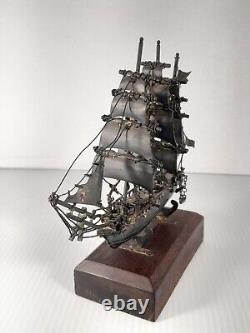 Vintage Mexico Sterling Silver USS Constitution Model Ship Ltd 64/500 Wood Base