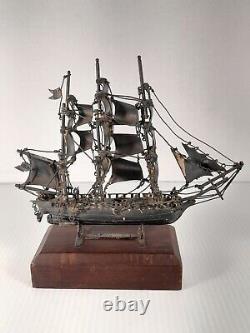 Vintage Mexico Sterling Silver USS Constitution Model Ship Ltd 64/500 Wood Base