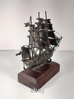 Vintage Mexico Sterling Silver USS Constitution Model Ship Ltd 64/500 Wood Base