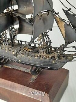 Vintage Mexico Sterling Silver USS Constitution Model Ship Ltd 64/500 Wood Base