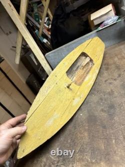 Vintage Old Rare Hand Made Folk Art Scale Model Wood Pond Sail Boat Ship Toy USA