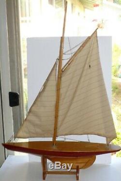 Vintage Pond Boat Yacht Model Wooden Sailboat Restoration 25 Hallow Wood Hull