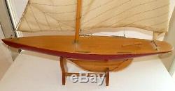 Vintage Pond Boat Yacht Model Wooden Sailboat Restoration 25 Hallow Wood Hull