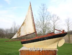 Vintage Pond Yacht Model wood Sailboat 38 Sloop Boat sails antique large