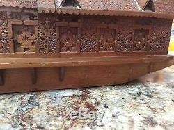Vintage RARE Hand Carved Walnut Wood Kashmir India Model Boat House