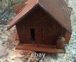 Vintage RARE Hand Carved Walnut Wood Kashmir India Model Boat House