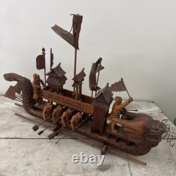 Vintage Rare Chinese Dragon Wugongchuan Model Boat Teakwood