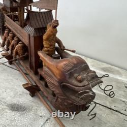 Vintage Rare Chinese Dragon Wugongchuan Model Boat Teakwood