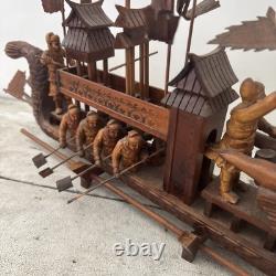 Vintage Rare Chinese Dragon Wugongchuan Model Boat Teakwood