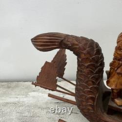 Vintage Rare Chinese Dragon Wugongchuan Model Boat Teakwood