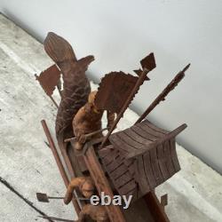 Vintage Rare Chinese Dragon Wugongchuan Model Boat Teakwood