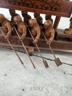 Vintage Rare Chinese Dragon Wugongchuan Model Boat Teakwood